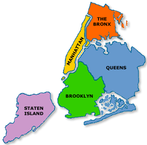 Map of the five boroughs of New York City